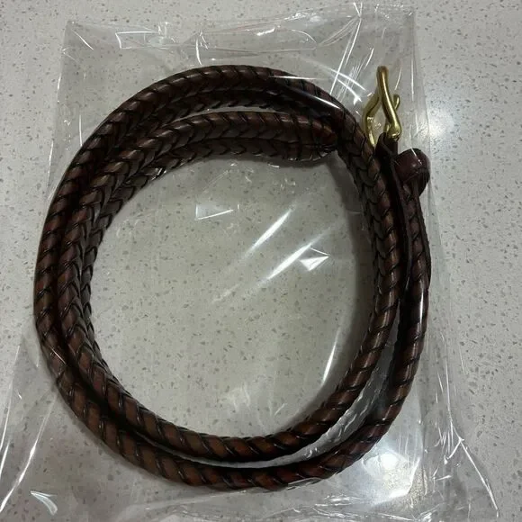 Fossil Vintage Brown Braided Leather Belt Size 34 Brass Buckle LNWT - Picture 3 of 10